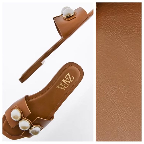 NWT. Zara Natural Leather Flat Sandals. Size 8.